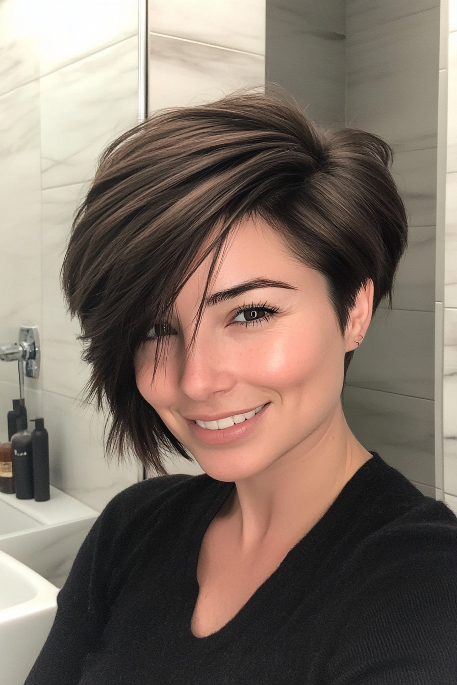 12. Charcoal Brown Pixie with Volume (Long Pixie Cuts) - Long Pixie Cuts