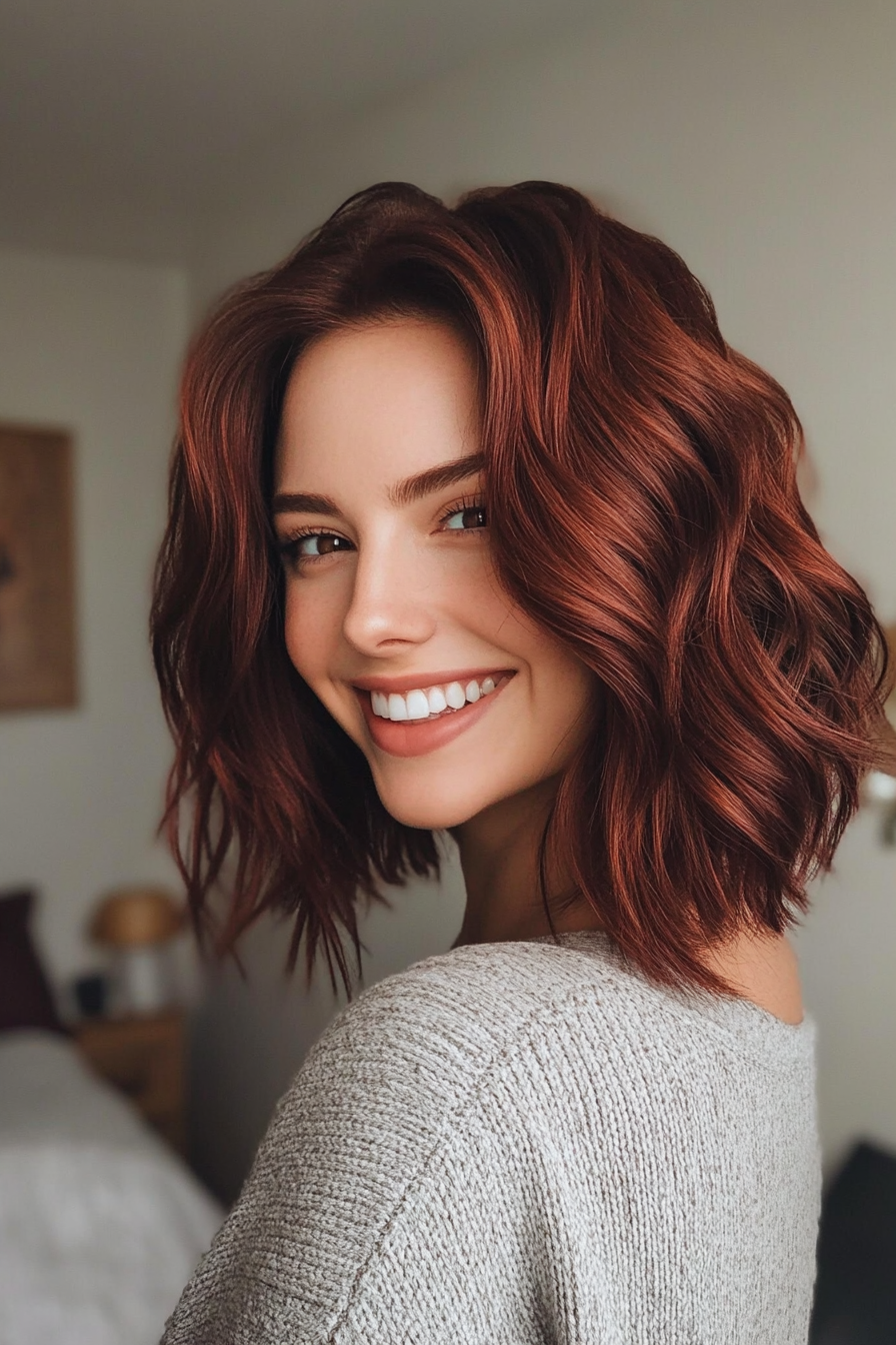 14. Rich Mahogany Wavy Pixie (Long Pixie Cuts) - Long Pixie Cuts
