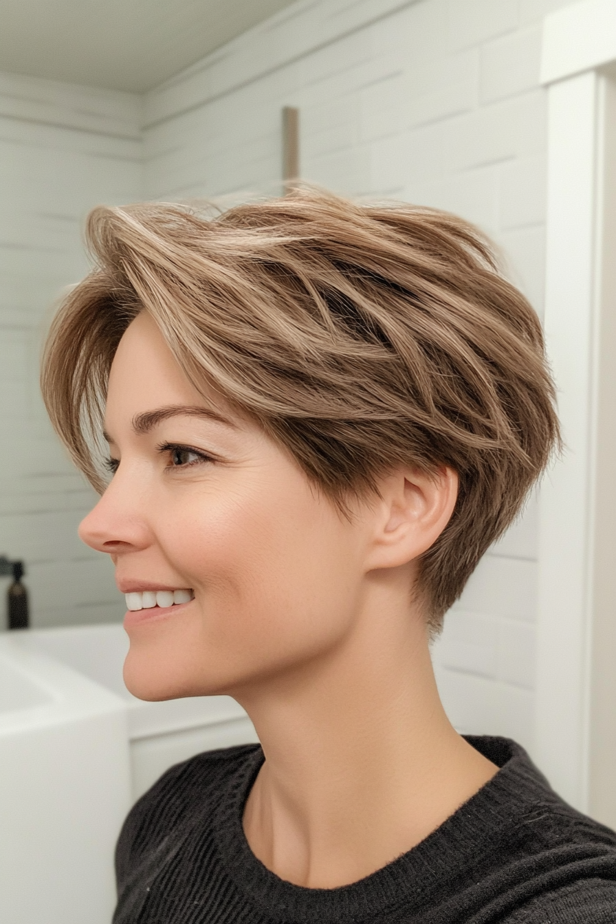 15. Light Brown Feathered Pixie (Long Pixie Cuts) - Long Pixie Cuts