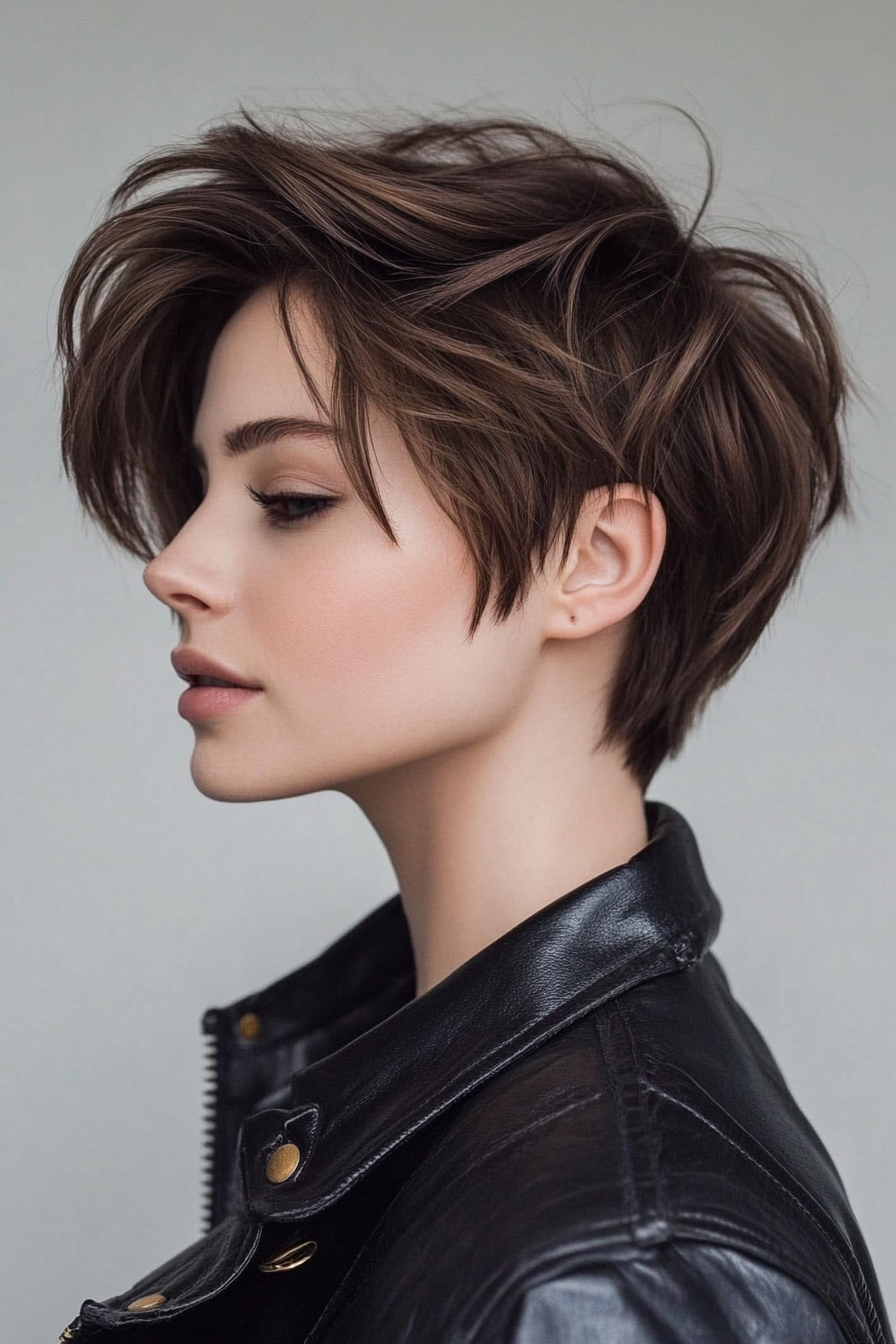 17. Chocolate Brown Long Shaggy Pixie (Long Pixie Cuts) - Long Pixie Cuts