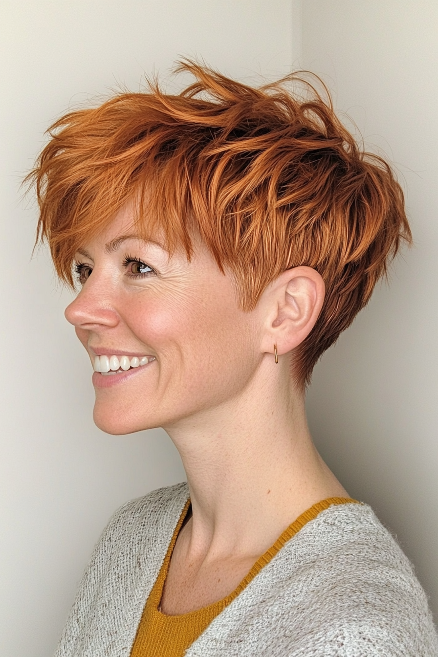 18. Golden Copper Textured Pixie (Long Pixie Cuts) - Long Pixie Cuts