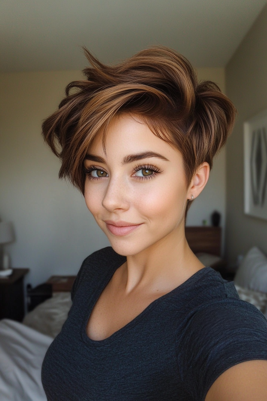 20. Deep Walnut Pixie with Volume (Long Pixie Cuts) - Long Pixie Cuts