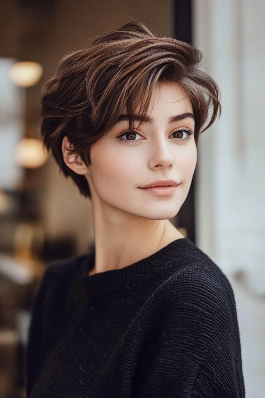 21. Honey Brown Pixie with Flicked Ends (Long Pixie Cuts) - Long Pixie Cuts
