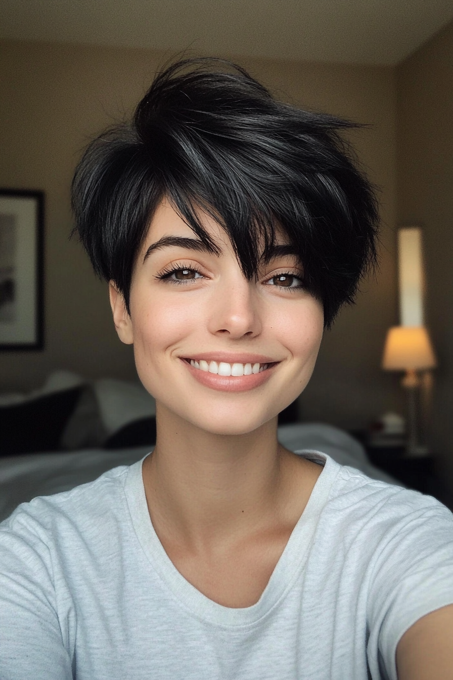 22. Soft Black Layered Pixie (Long Pixie Cuts) - Long Pixie Cuts