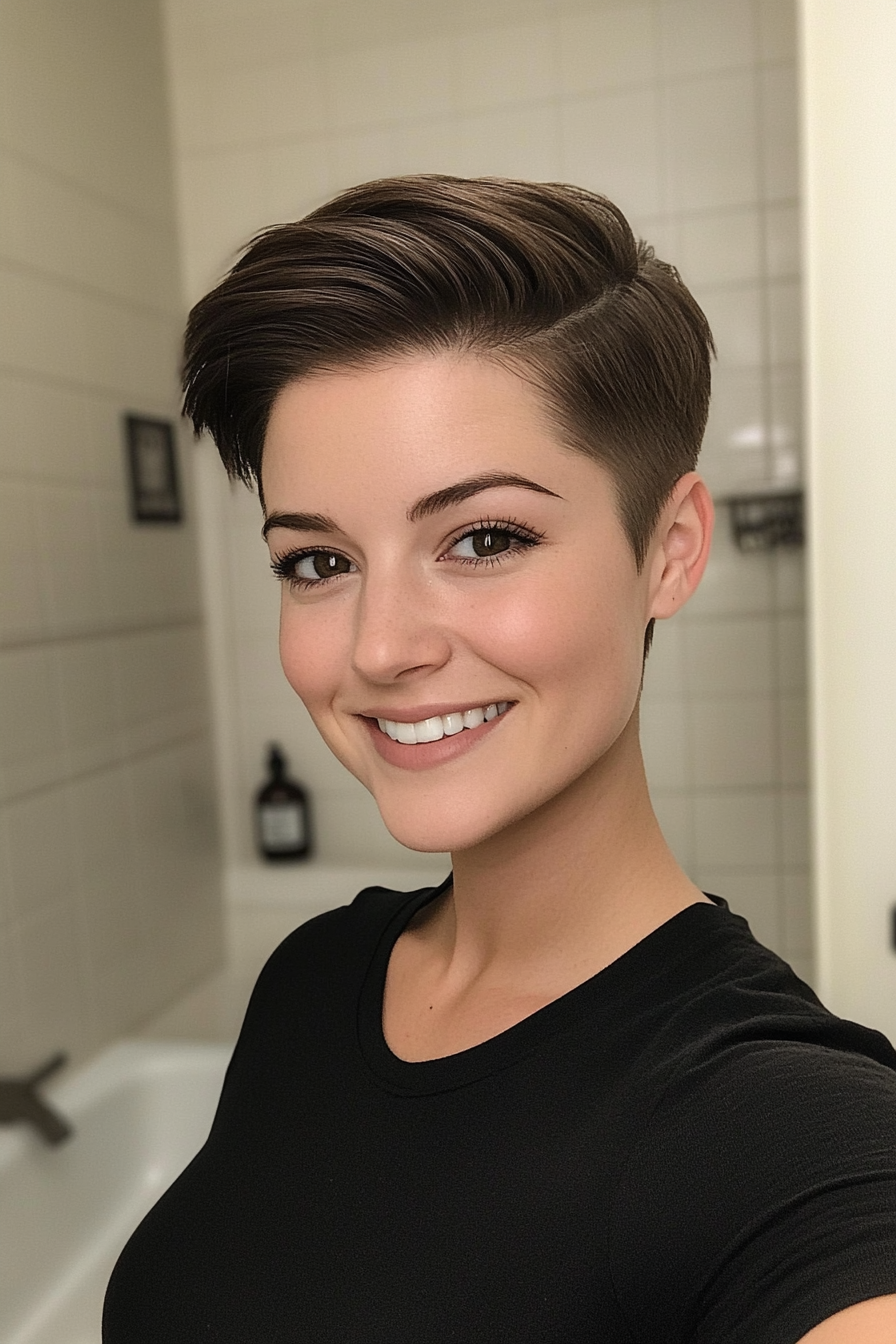 24. Dark Ash Brown Sleek Pixie (Long Pixie Cuts) - Long Pixie Cuts