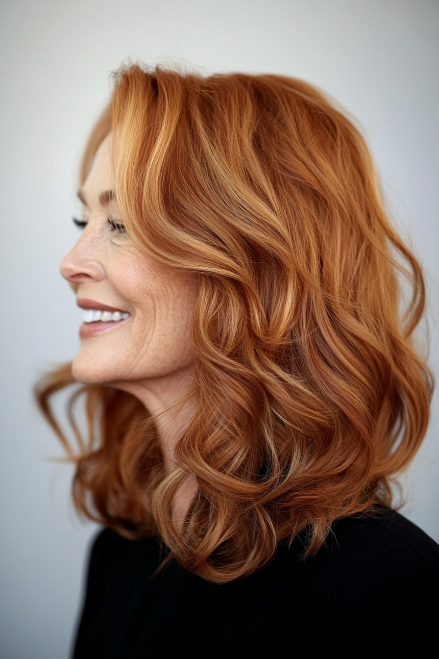 5. Wavy Midi Cut with Light Auburn (Medium Length Hairstyles For Women Over 50) - Medium Length Hairstyles For Women Over 50