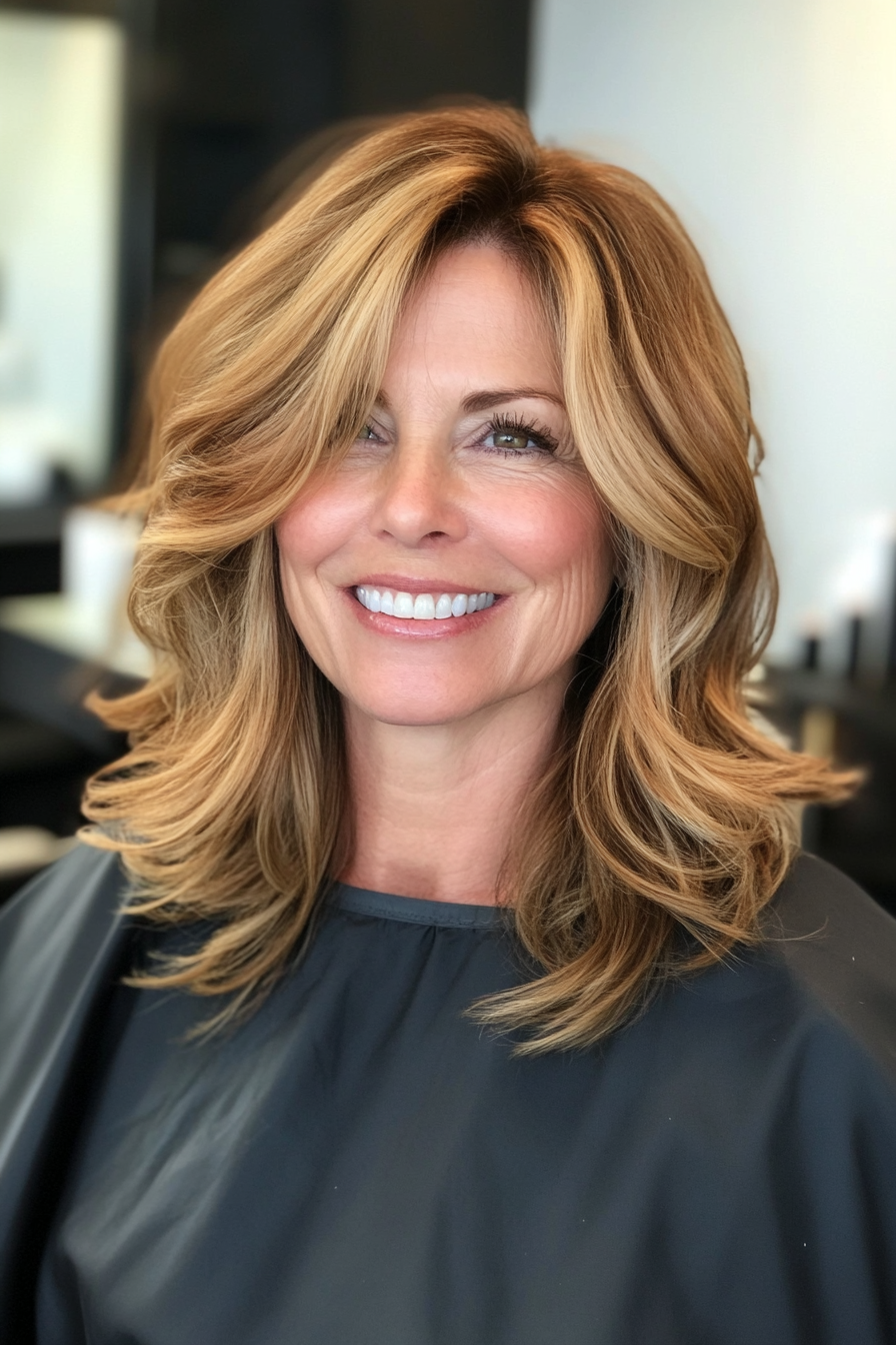 9. Choppy Ends with Golden Brown (Medium Length Hairstyles For Women Over 50) - Medium Length Hairstyles For Women Over 50