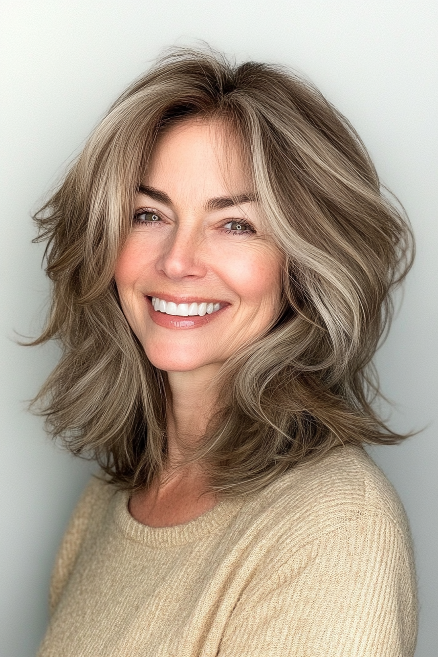 16. Messy Shag with Light Brown (Medium Length Hairstyles For Women Over 50) - Medium Length Hairstyles For Women Over 50