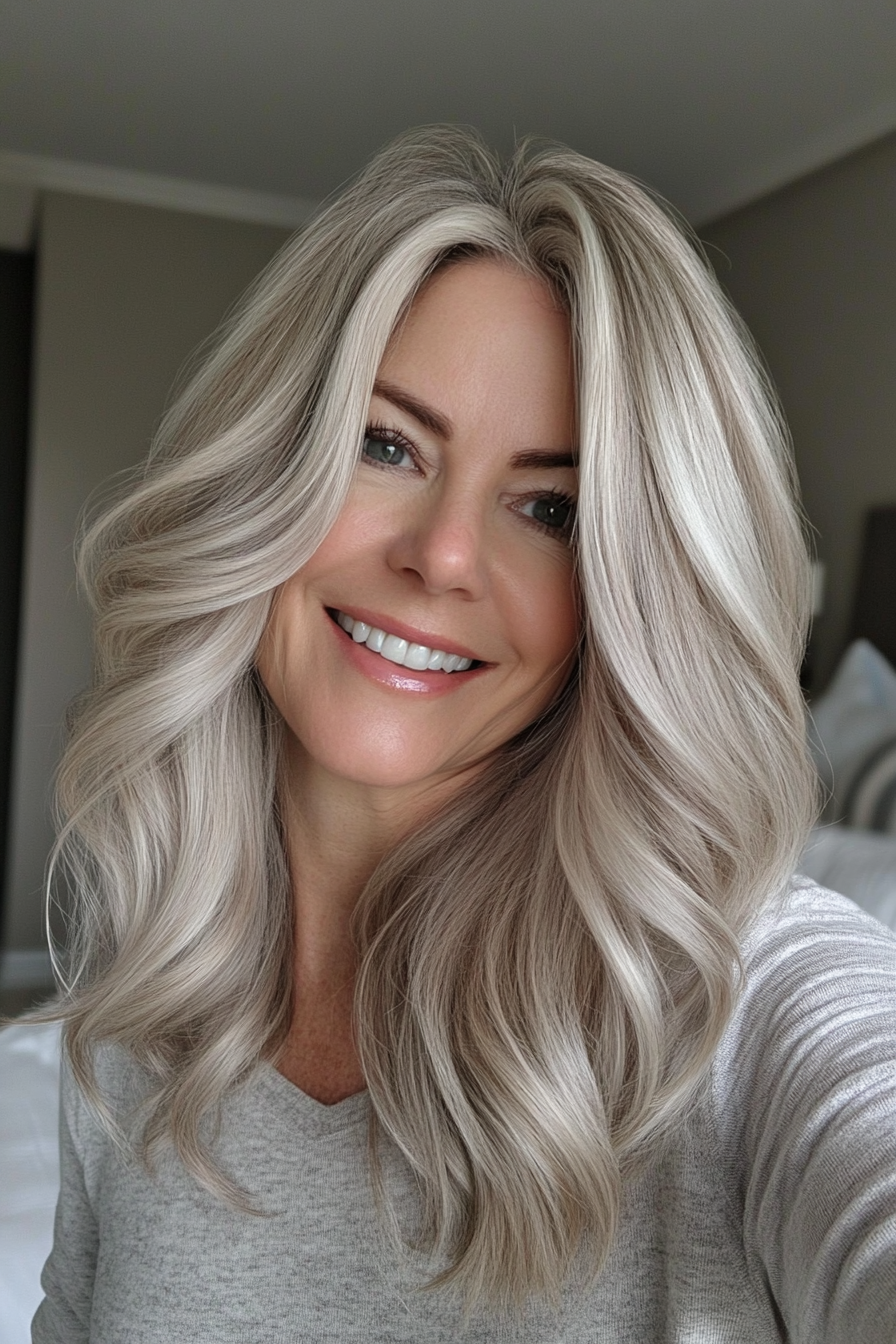 21. Curved Ends with Platinum Blonde (Medium Length Hairstyles For Women Over 50) - Medium Length Hairstyles For Women Over 50