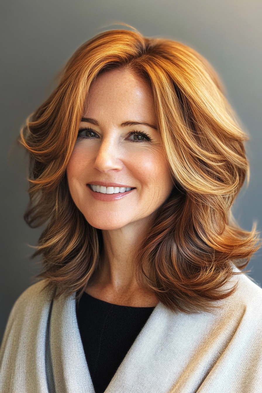 22. Flipped Layers in Medium Auburn (Medium Length Hairstyles For Women Over 50) - Medium Length Hairstyles For Women Over 50