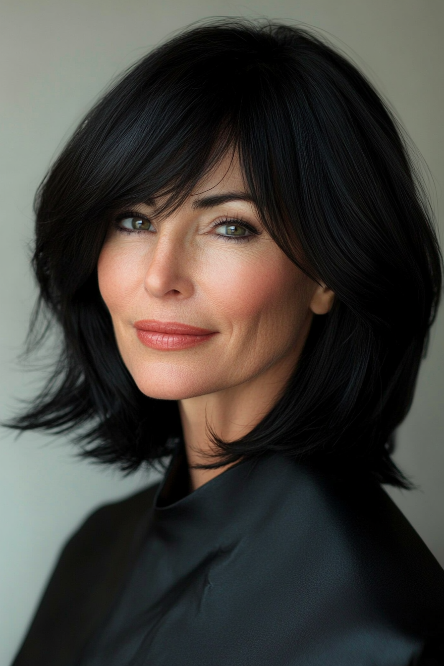 25. Shoulder-Grazing Cut with Jet Black (Medium Length Hairstyles For Women Over 50) - Medium Length Hairstyles For Women Over 50