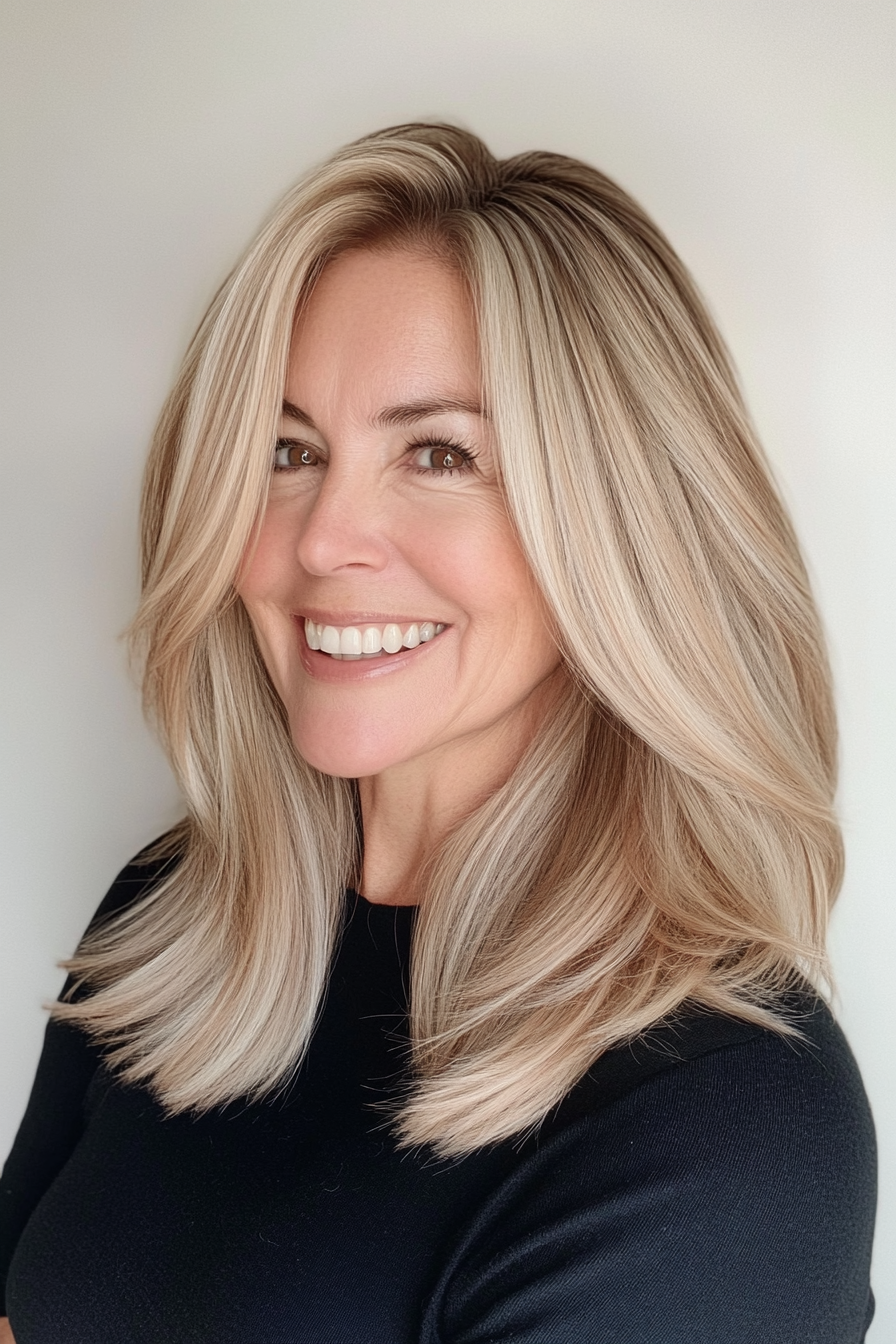 27. Polished Layers with Light Caramel (Medium Length Hairstyles For Women Over 50) - Medium Length Hairstyles For Women Over 50