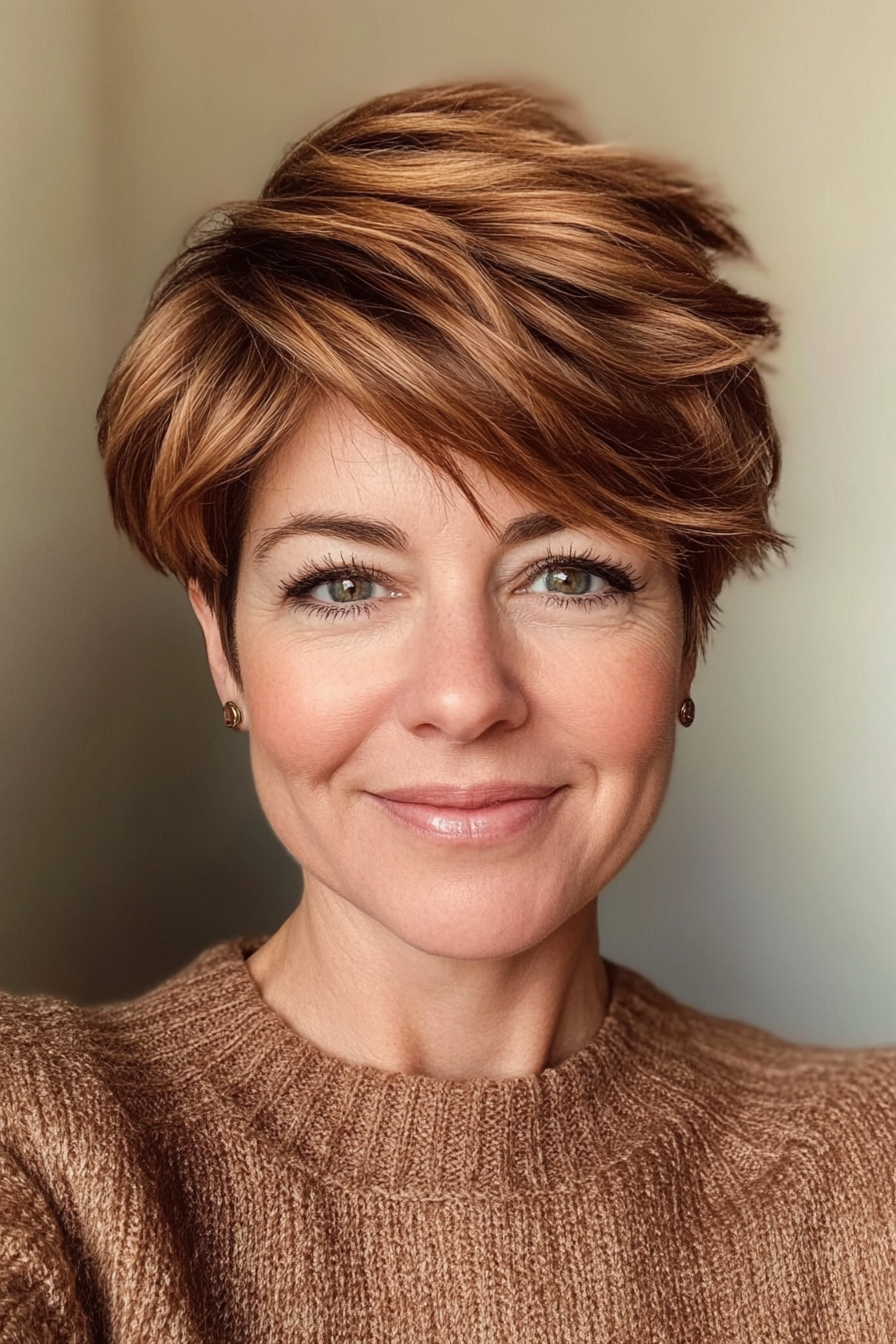6. Chestnut Brown Pixie Layers (Layered Hairstyles For Women Over 50) - Layered Hairstyles For Women Over 50