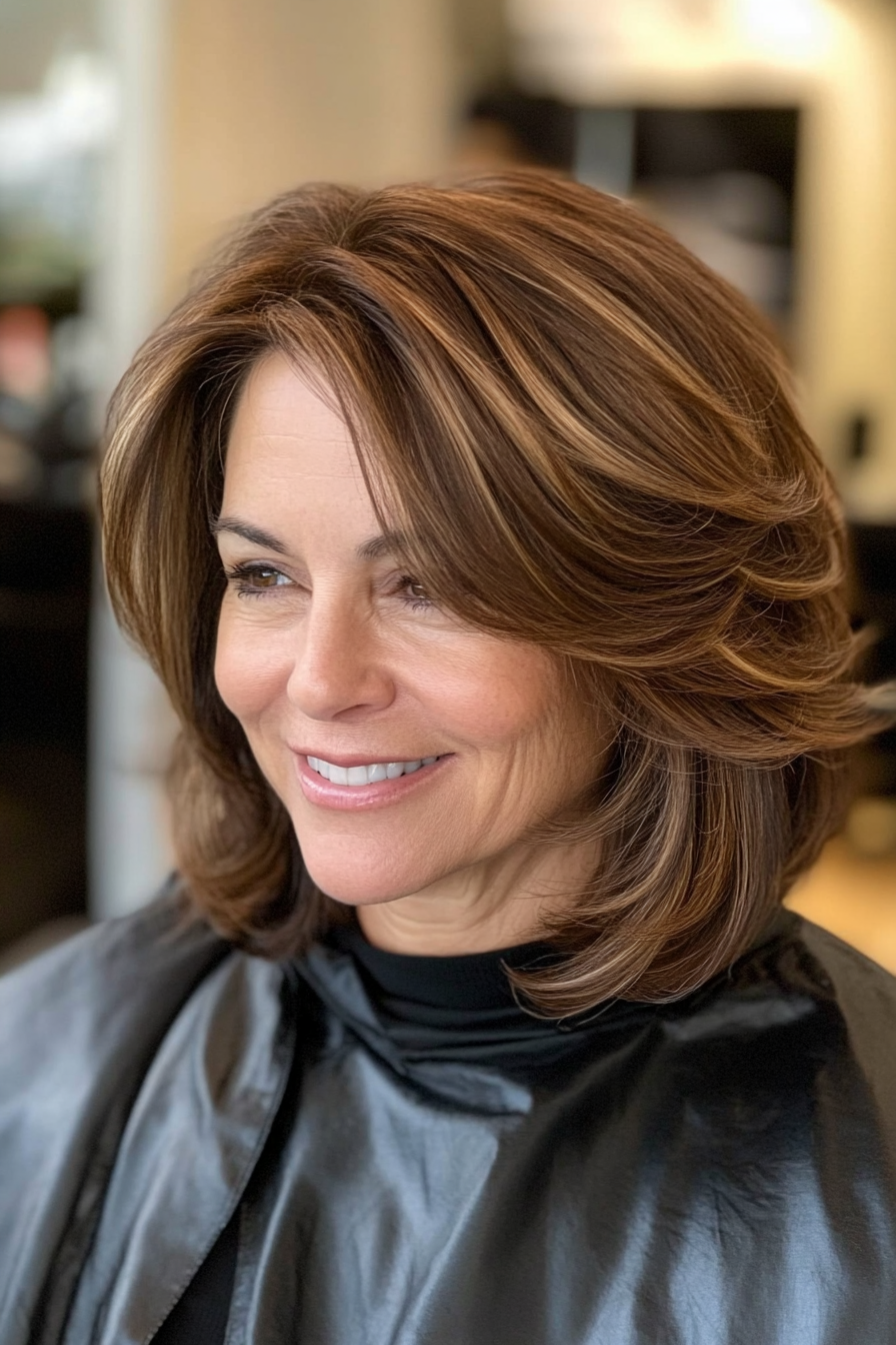 16. Honey Brown Tapered Bob (Layered Hairstyles For Women Over 50) - Layered Hairstyles For Women Over 50
