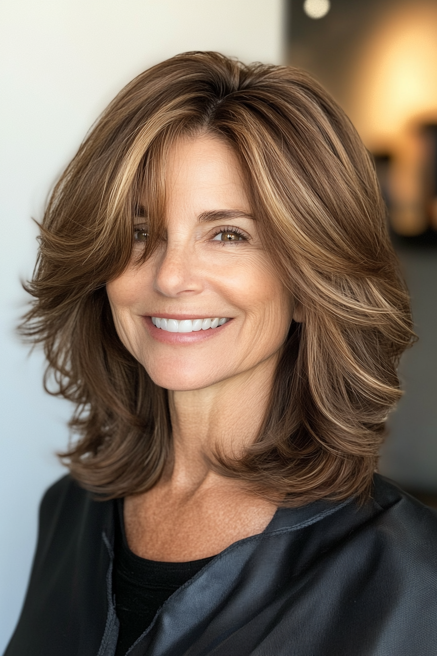 18. Light Mocha Layered Lob (Layered Hairstyles For Women Over 50) - Layered Hairstyles For Women Over 50