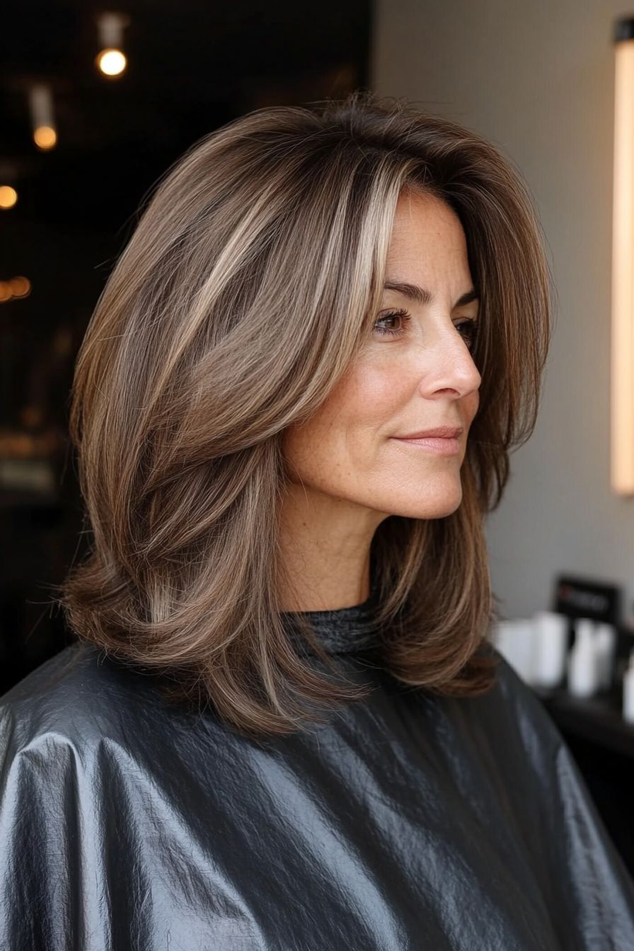 22. Ash Brown Blunt Layers (Layered Hairstyles For Women Over 50) - Layered Hairstyles For Women Over 50