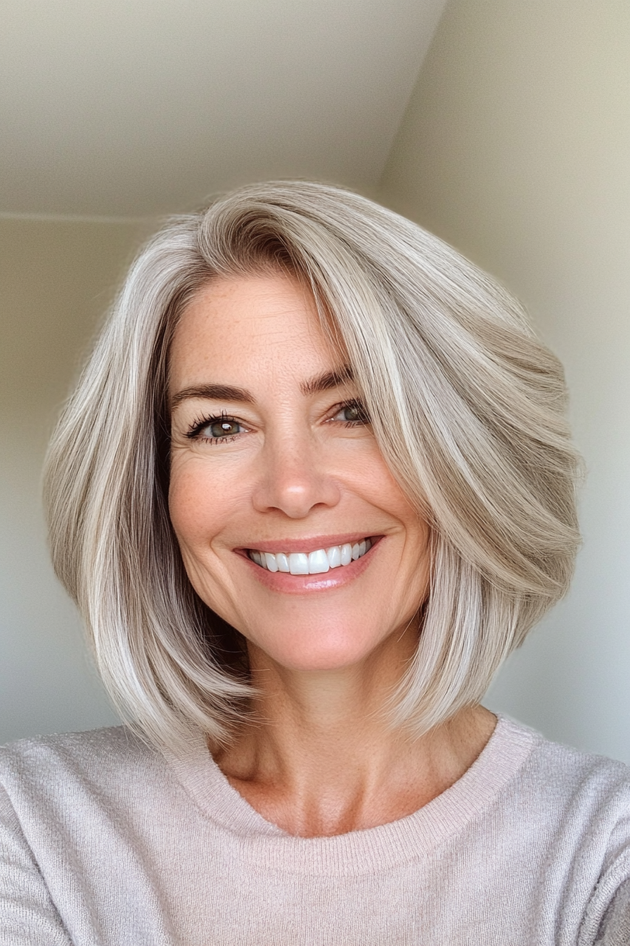 26. Ash Blonde Tapered Layers (Layered Hairstyles For Women Over 50) - Layered Hairstyles For Women Over 50