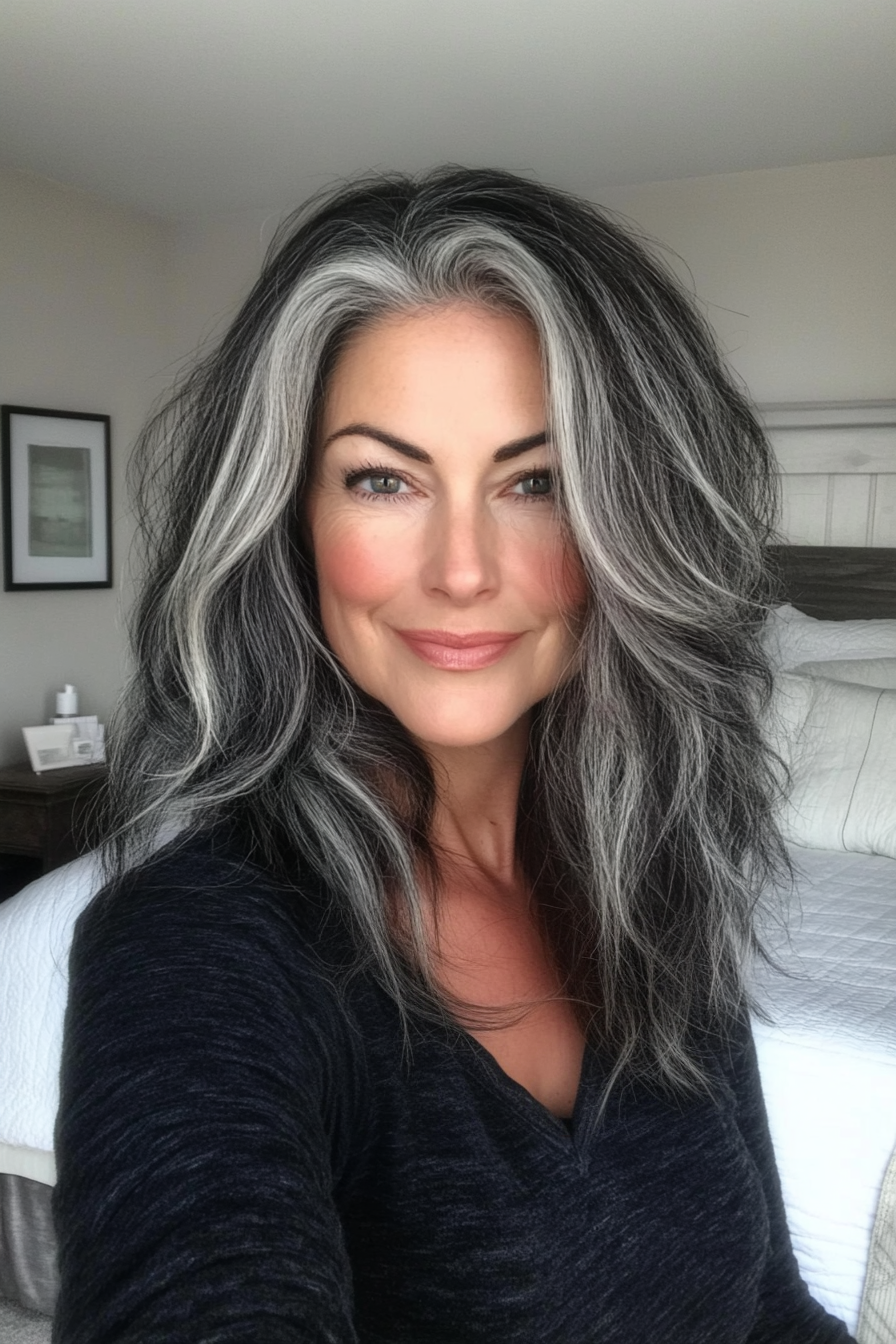 27. Natural Salt-and-Pepper Textured Layers (Layered Hairstyles For Women Over 50) - Layered Hairstyles For Women Over 50