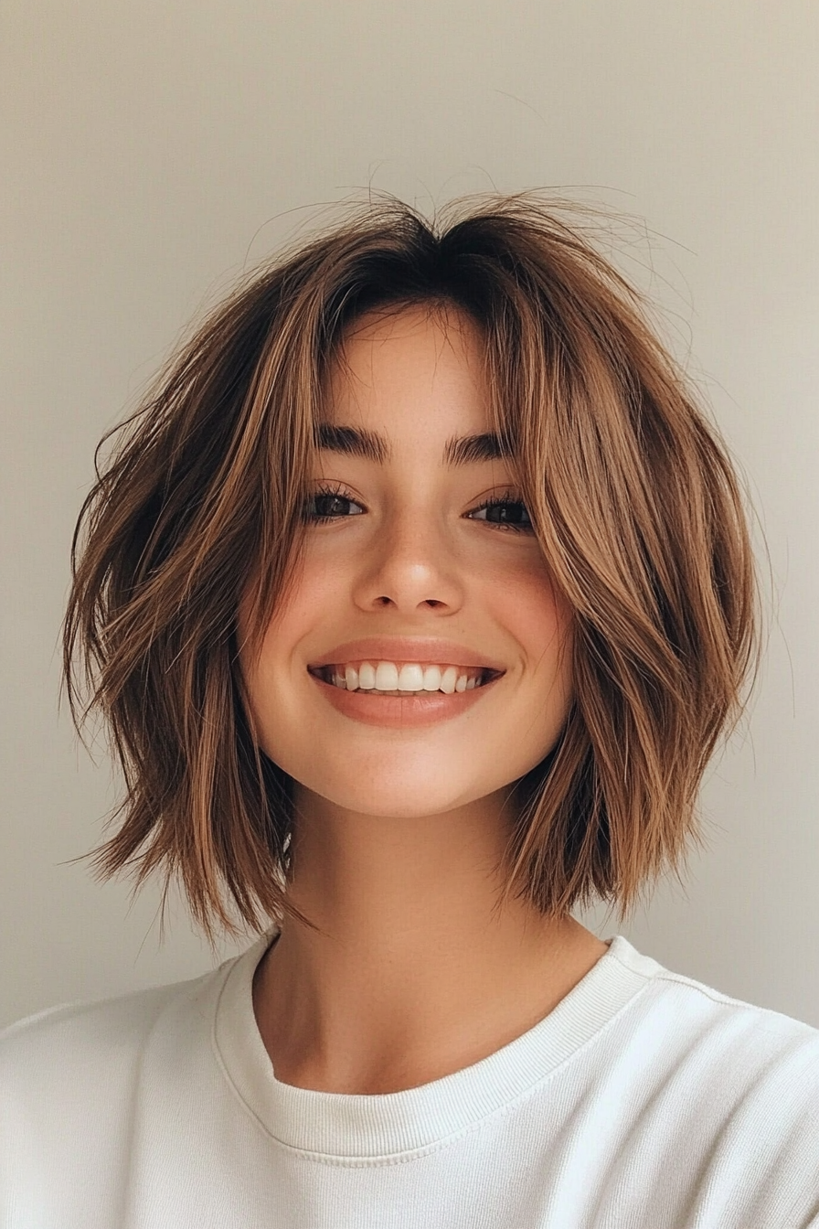 5. Layered Lob in Warm Brown (Short Grunge Haircuts) - Short Grunge Haircuts
