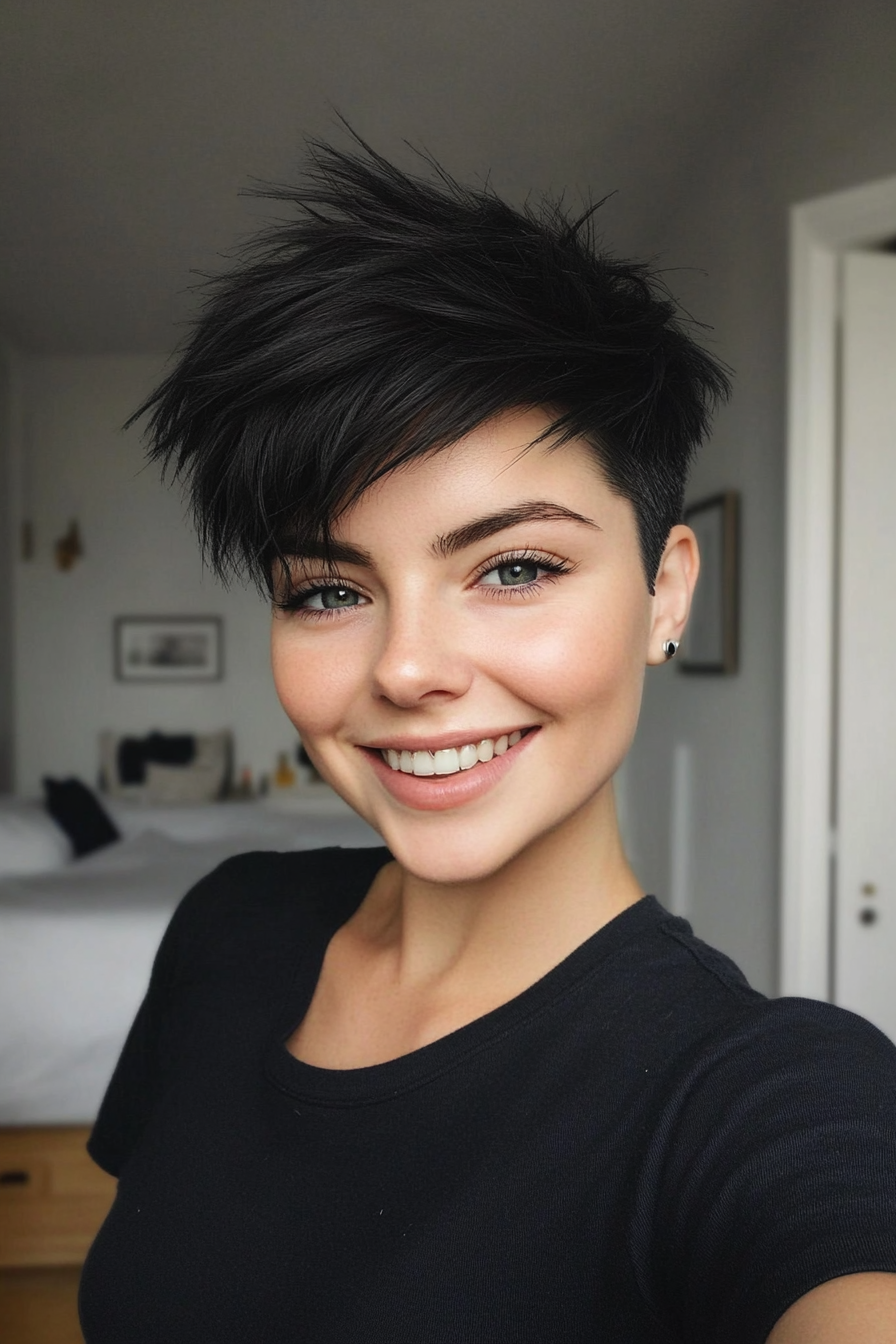 9. Razored Pixie in Jet Black (Short Grunge Haircuts) - Short Grunge Haircuts
