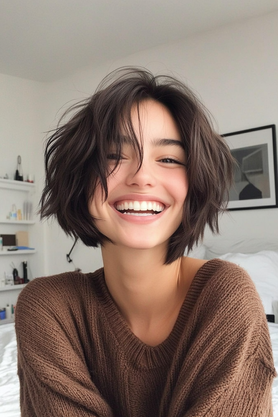 12. Messy French Bob in Dark Ash Brown (Short Grunge Haircuts) - Short Grunge Haircuts
