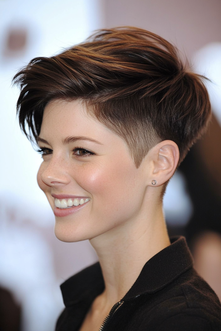 19. Layered Buzz Cut in Dark Brown (Short Grunge Haircuts) - Short Grunge Haircuts