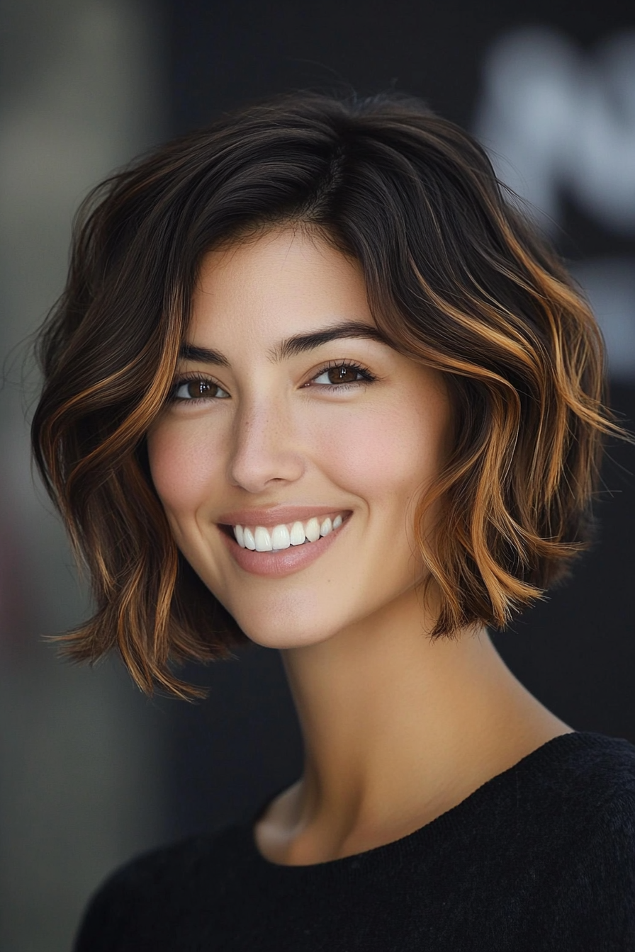 5. Curved Bob with Caramel Highlights (Bob Hairstyles For Thin Hair) - Bob Hairstyles For Thin Hair