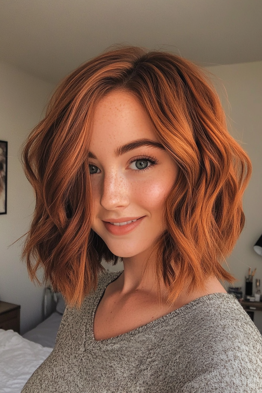 8. Wavy Bob with Warm Auburn (Bob Hairstyles For Thin Hair) - Bob Hairstyles For Thin Hair