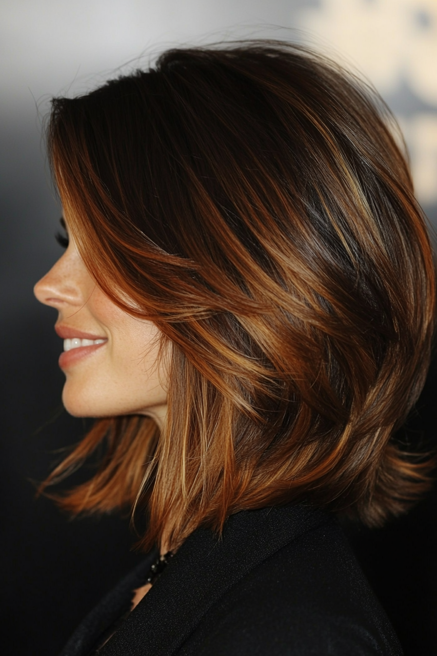 13. Feathered Bob with Chestnut Ombre (Bob Hairstyles For Thin Hair) - Bob Hairstyles For Thin Hair