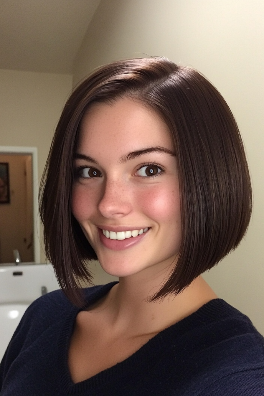 16. Angled Bob with Dark Chocolate Brown (Bob Hairstyles For Thin Hair) - Bob Hairstyles For Thin Hair