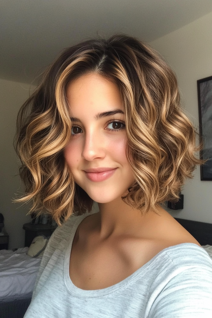 17. Soft Curly Bob with Medium Golden Brown (Bob Hairstyles For Thin Hair) - Bob Hairstyles For Thin Hair