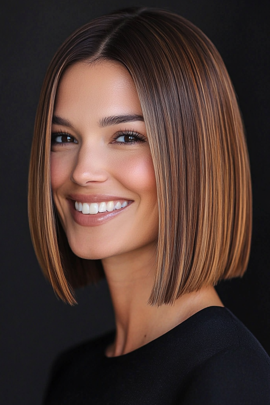 20. Sleek Straight Bob with Warm Caramel (Bob Hairstyles For Thin Hair) - Bob Hairstyles For Thin Hair