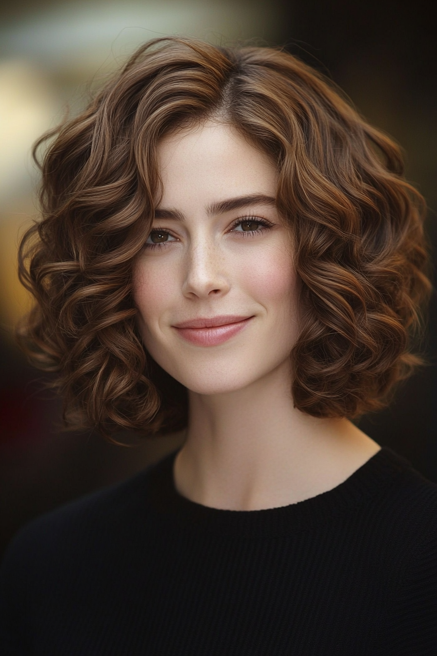 22. Curly Bob with Soft Walnut Brown (Bob Hairstyles For Thin Hair) - Bob Hairstyles For Thin Hair