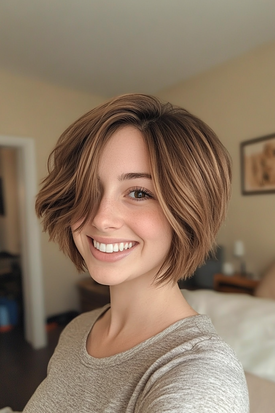 27. Short Shag Bob with Sandy Brown (Bob Hairstyles For Thin Hair) - Bob Hairstyles For Thin Hair