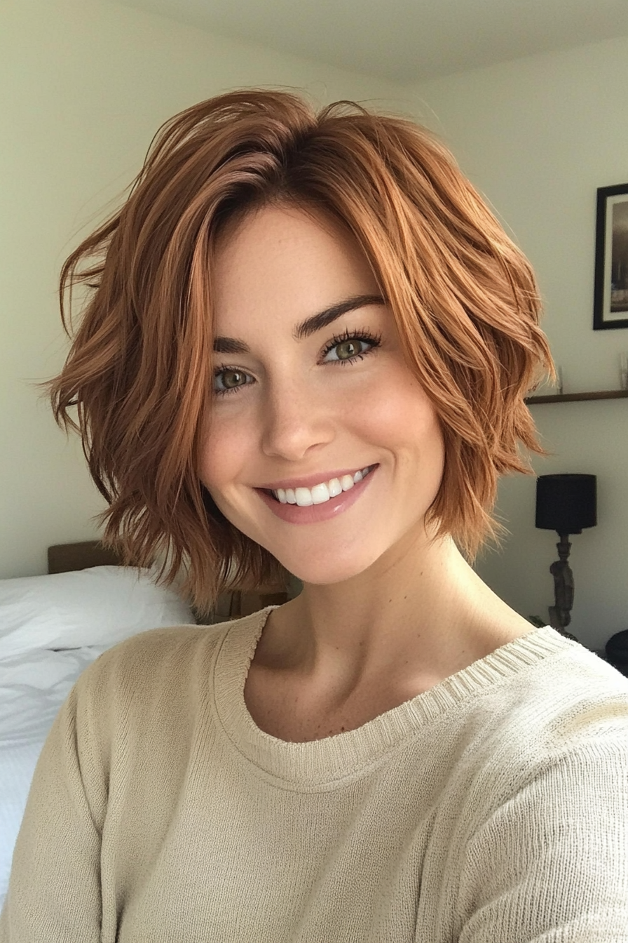 1. Softly Layered Chestnut Bob (Short Shaggy Bob Hairstyles) - Short Shaggy Bob Hairstyles