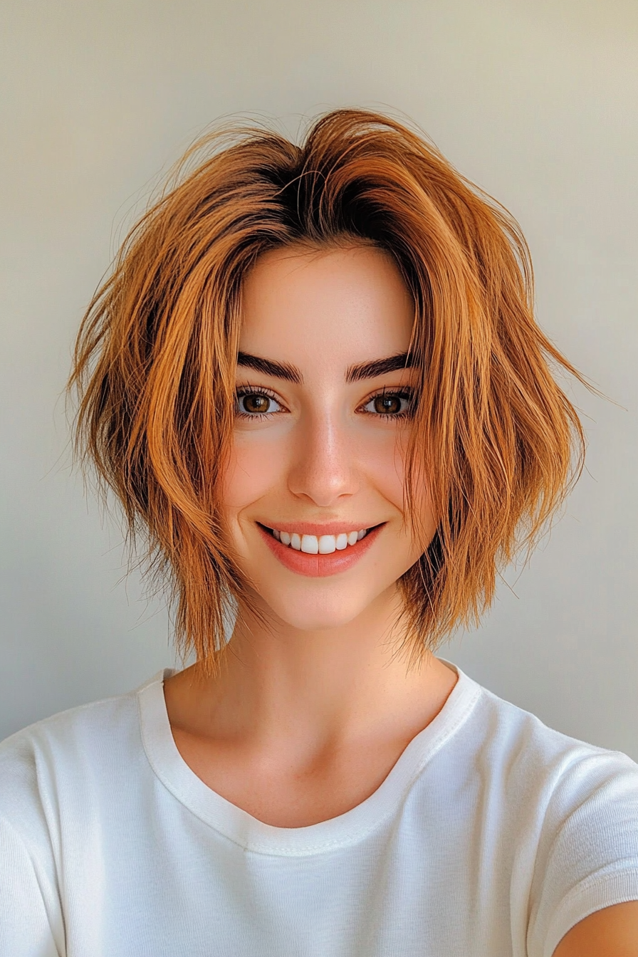 2. Textured Caramel Bob (Short Shaggy Bob Hairstyles) - Short Shaggy Bob Hairstyles