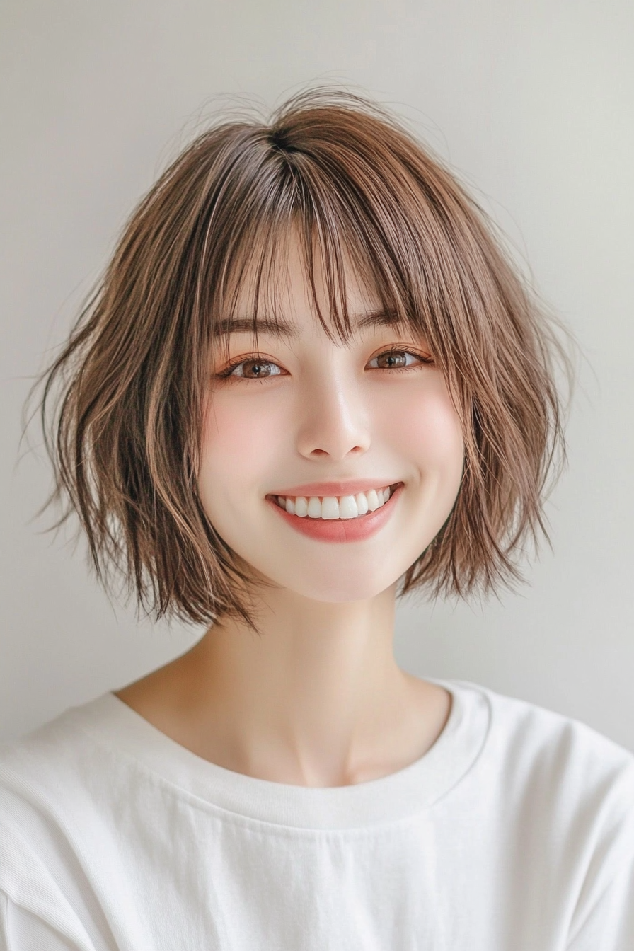 3. Ash Brown Shaggy Bob with Bangs (Short Shaggy Bob Hairstyles) - Short Shaggy Bob Hairstyles