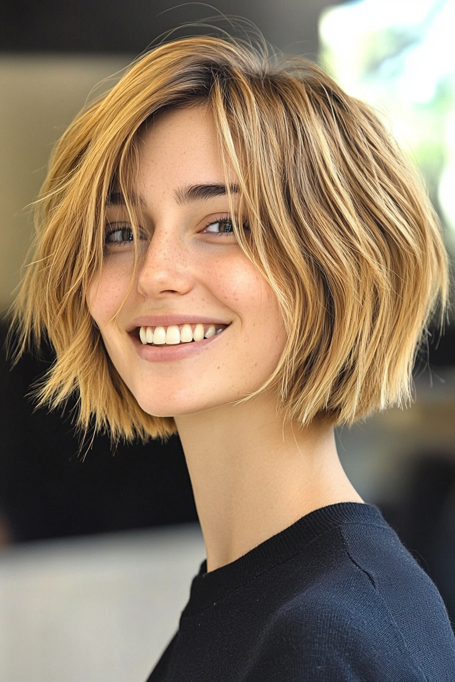 4. Choppy Honey Blonde Bob (Short Shaggy Bob Hairstyles) - Short Shaggy Bob Hairstyles