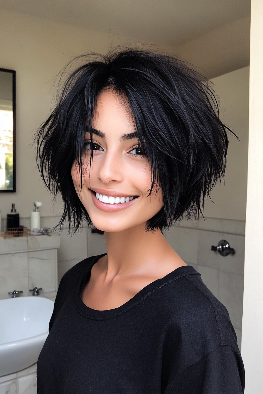 5. Classic Black Shaggy Bob (Short Shaggy Bob Hairstyles) - Short Shaggy Bob Hairstyles