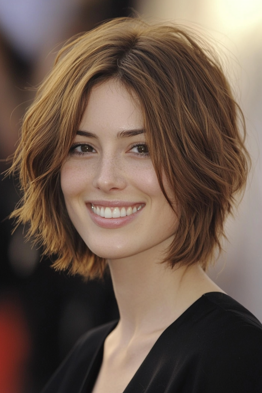 7. Golden Brown Bob with Subtle Layers (Short Shaggy Bob Hairstyles) - Short Shaggy Bob Hairstyles