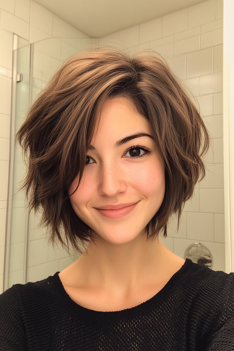 13. Sandy Brown Bob with Volume Layers (Short Shaggy Bob Hairstyles) - Short Shaggy Bob Hairstyles