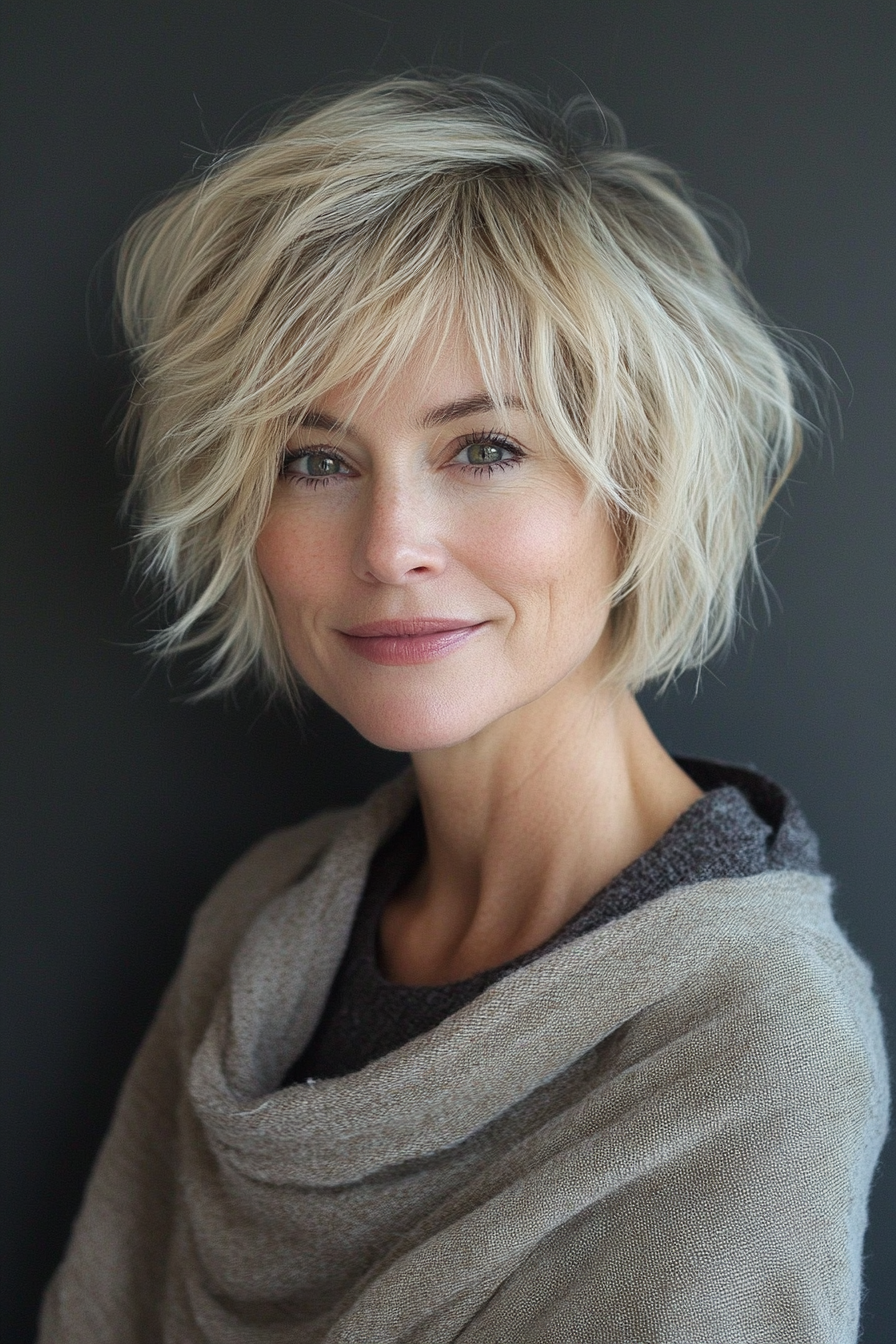16. Muted Blonde Bob with Tousled Layers (Short Shaggy Bob Hairstyles) - Short Shaggy Bob Hairstyles