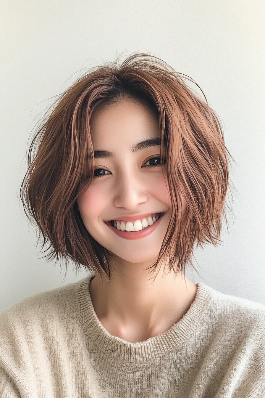 17. Chestnut Brown Bob with Face-Framing Layers (Short Shaggy Bob Hairstyles) - Short Shaggy Bob Hairstyles