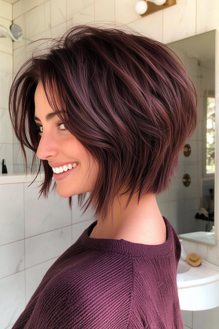 22. Chocolate Cherry Shaggy Bob (Short Shaggy Bob Hairstyles) - Short Shaggy Bob Hairstyles