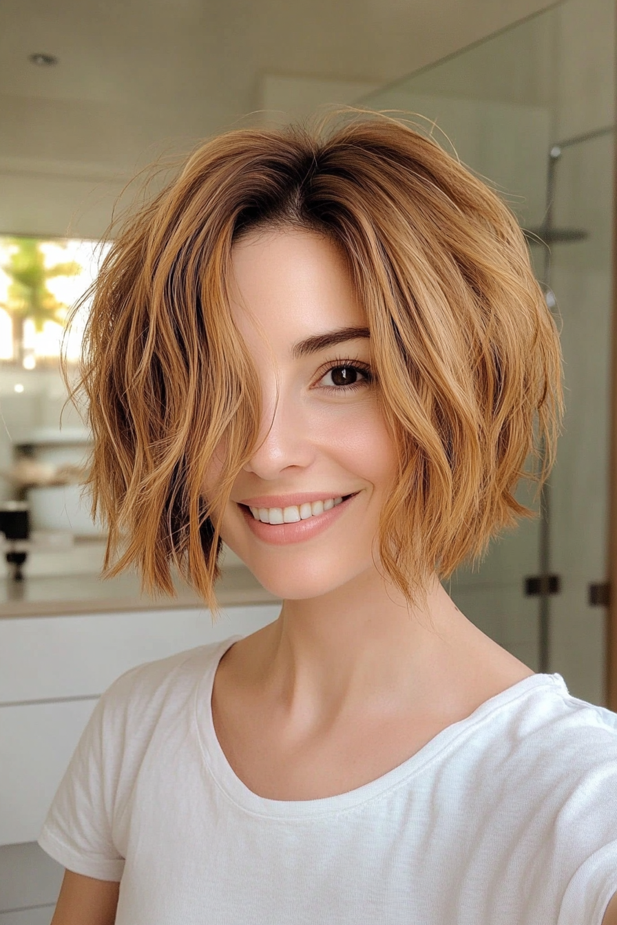 24. Golden Honey Brown Shaggy Bob (Short Shaggy Bob Hairstyles) - Short Shaggy Bob Hairstyles