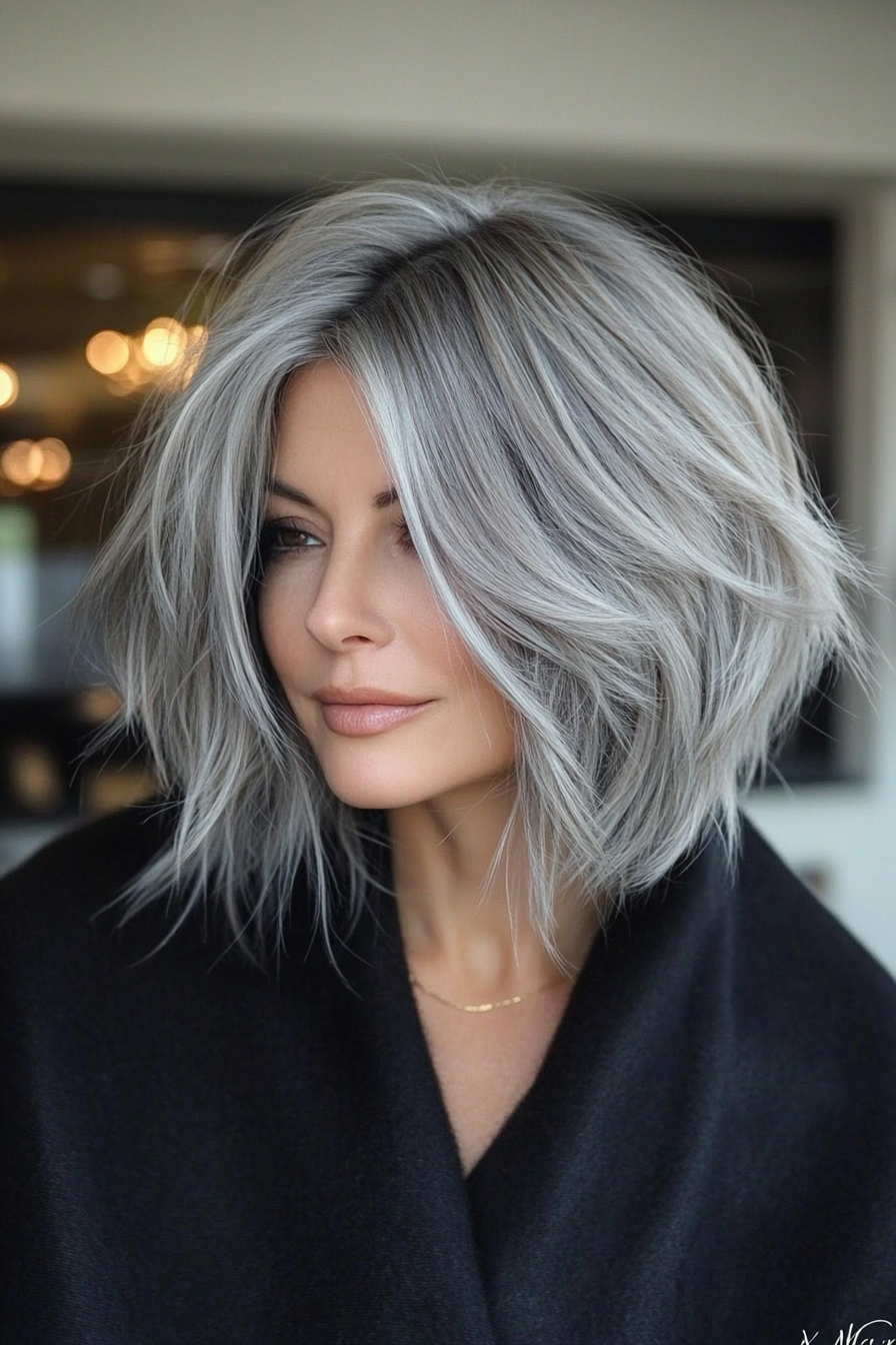 25. Steel Gray Shaggy Bob (Short Shaggy Bob Hairstyles) - Short Shaggy Bob Hairstyles