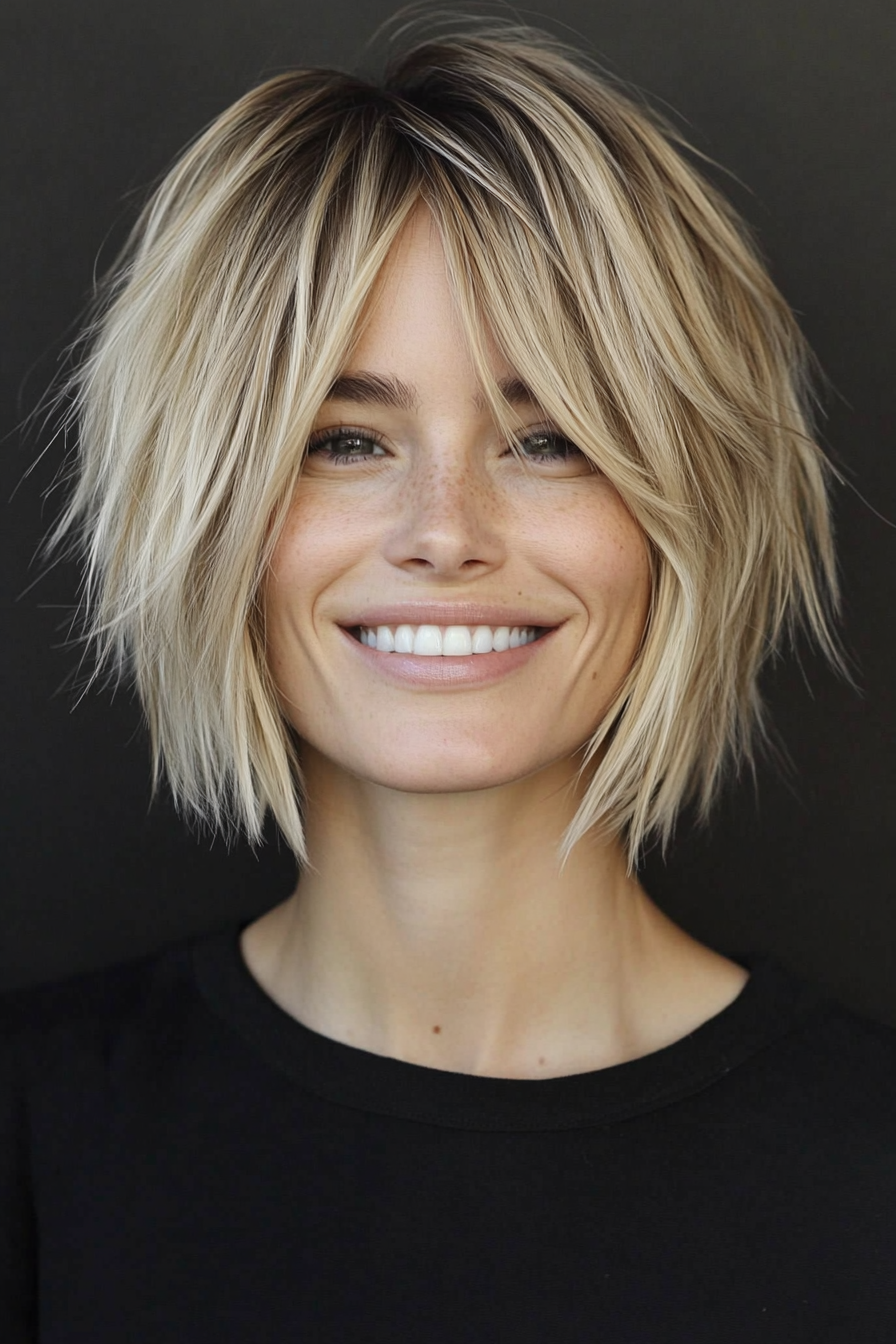 26. Wheat Blonde Bob with Layered Edges (Short Shaggy Bob Hairstyles) - Short Shaggy Bob Hairstyles