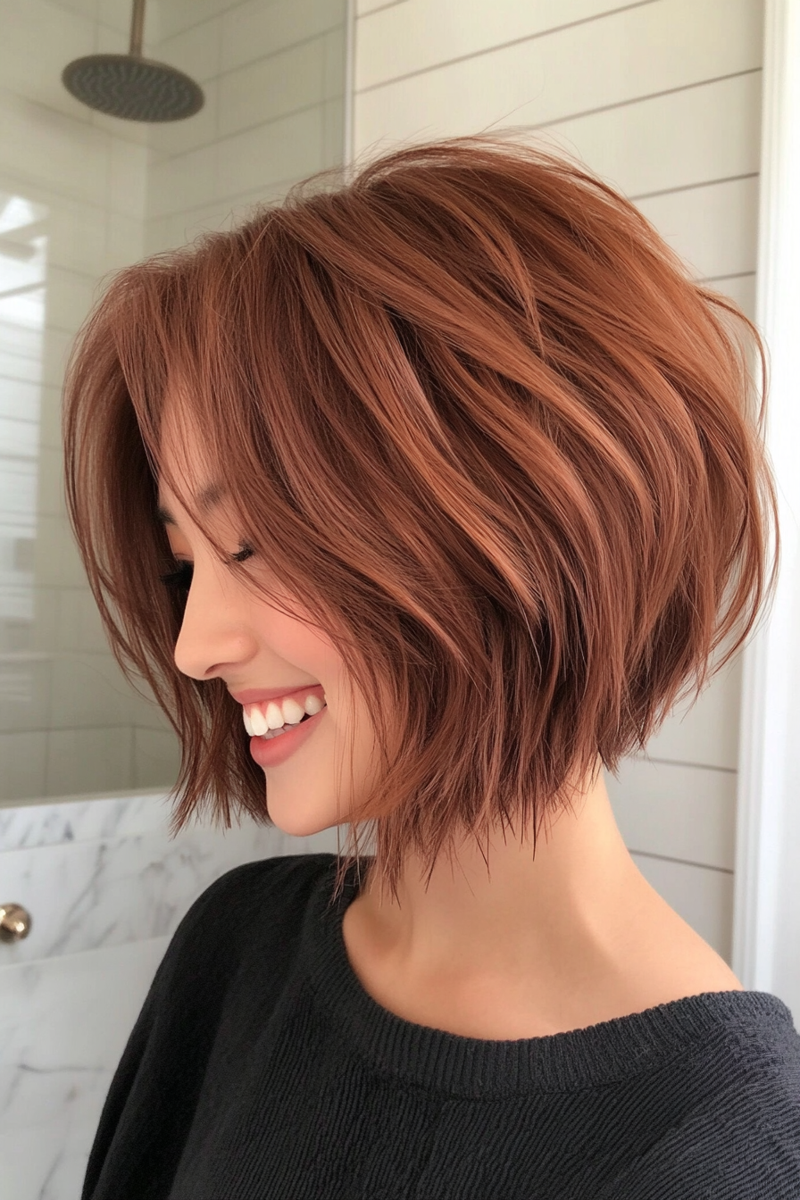27. Subtle Amber Brown Bob with Texture (Short Shaggy Bob Hairstyles) - Short Shaggy Bob Hairstyles