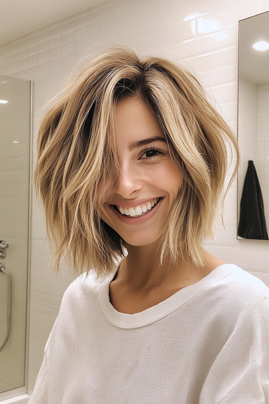 5. Choppy Bob with Honey Blonde Undertones (Medium Length Hairstyles For Thin Hair) - Medium Length Hairstyles For Thin Hair
