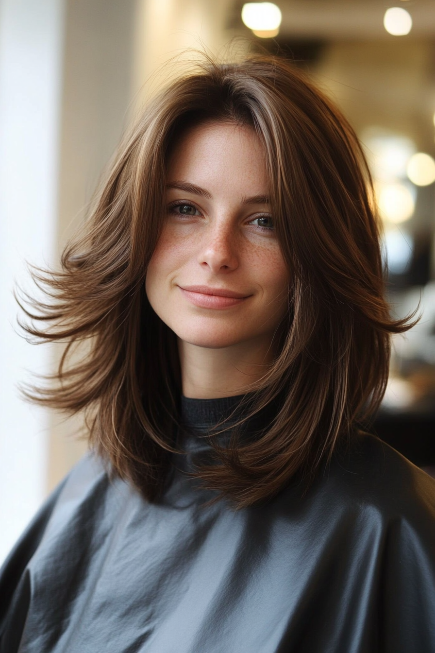 14. Blended Layers with Chocolate and Chestnut (Medium Length Hairstyles For Thin Hair) - Medium Length Hairstyles For Thin Hair